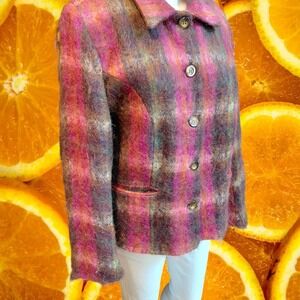 Andrea Viccaro Petite‎ Plaid Mohair Wool Blend Blazer Jacket Pink Purple Multi